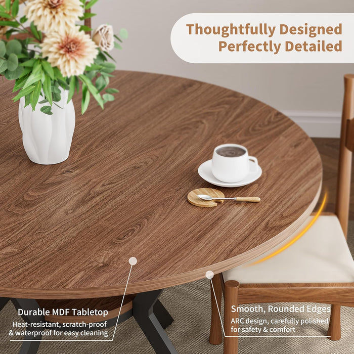 42" round Dining Table for 4, Farmhouse Kitchen Table with Storage, Space Saving Circle Dinner Table, Rustic Wood Kitchen & Dining Room Tables with Metal Legs for Kitchen, Living Room, Dining Room