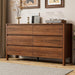 55" Mid-Century Modern Dresser for Bedroom, 6 Drawer Wide Chest of Drawers with Wood Legs, Large Storage Bedroom Dresser, Walnut