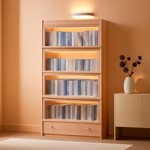 Tall Solid Hardwood Bookcase Tempered Glass LEDIllumination