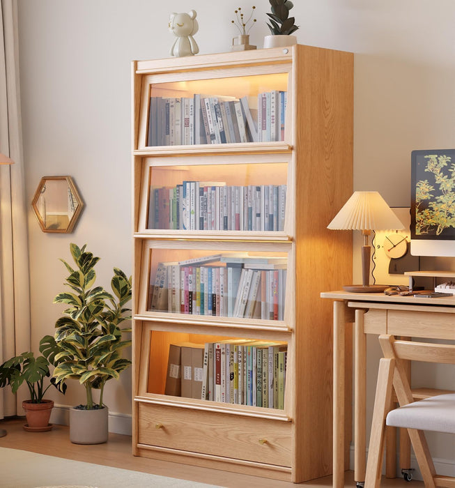Tall Solid Hardwood Bookcase Tempered Glass LEDIllumination
