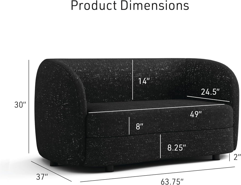 Nimiane Modern Boucle Seating with Curved Arms and Wooden Legs, Comfy Fabric Upholstered for Living Room, Bedroom, Home Office, 1-Seat + 2-Seat + 3-Seat, Black