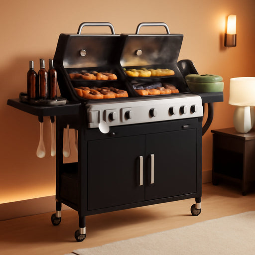 Charcoal and Propane Gas Grill Combo with Side Burner & Porcelain-Enameled Cast Iron Grate, Dual Fuel BBQ Grill for Outdoor, Barbecue Grill, 690 SQIN Cooking Area