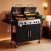 Charcoal and Propane Gas Grill Combo with Side Burner & Porcelain-Enameled Cast Iron Grate, Dual Fuel BBQ Grill for Outdoor, Barbecue Grill, 690 SQIN Cooking Area