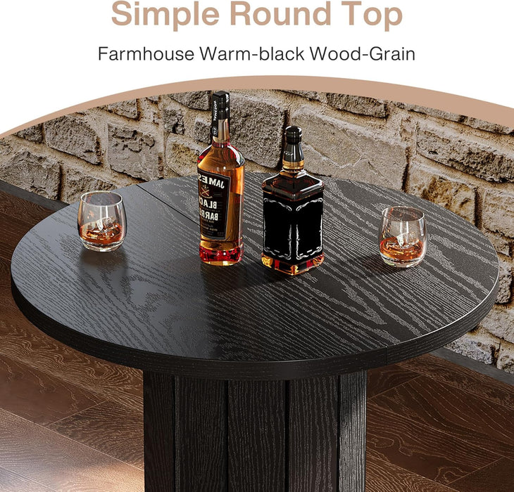 round Bar Table, 39.4" H Wood Bistro Pub Table with Metal Ring Footrest for Dining Coffee Cocktail Living Room, Small Space, Black(Only Table)