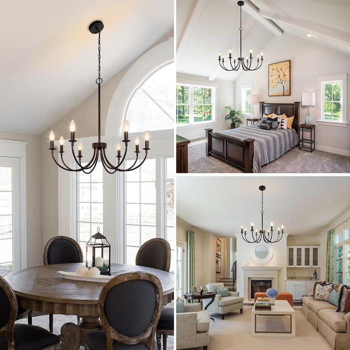 8-Light Black Chandeliers for Dining Room, Dining Room Light Fixtures, Farmhouse Candle Chandeliers for Kitchen, Living Room, Foyer, Entryway, Staircase