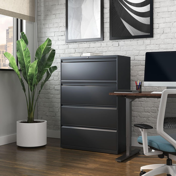 Commercial 4-Drawer Lateral File Cabinet, Letter/Legal Size, Lockable, 52.36" H X 36" W X 18.62" D, Black (60925/17454)