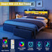 King Bed Frame with Wood Headboard & Storage Drawers, Metal Platform Bed Frames King Size with LED Lights, Built in Charging Station, No Box Spring Needed, No Noise, Easy Assembly, Black