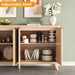63" Fluted Sideboard Buffet Cabinet with Storage, Modern Curved Wood Credenza Media Console, Heavy Duty Coffee Bar Station with Adjustable Shelves for Kitchen, Living Room, Natural