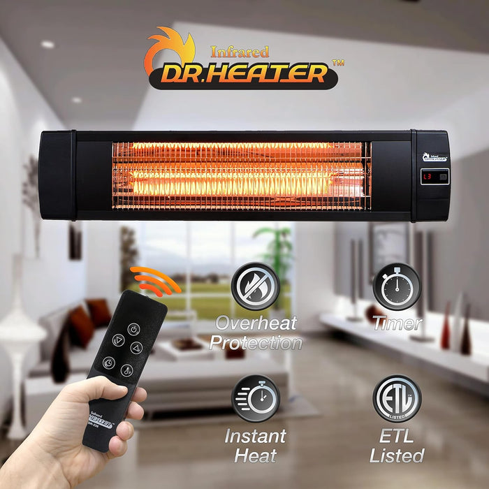 Dr Infrared Heater DR-238 Carbon Infrared Outdoor Heater for Restaurant, Patio, Backyard, Garage, and Decks, Standard, Black