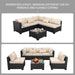 Patio Sectional 6 Pieces All-Weather Wicker Patio Furniture Set Outdoor Sectional with Glass Table Non-Slip Cushions and Waterproof Cover, Khaki