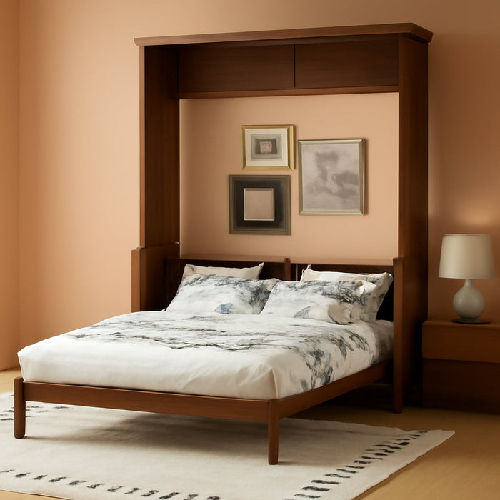 Queen Size Murphy Bed W/Desk,Horizontal Hidden Wall Bed W/Gas Struts,Space-Saving Murphy Bed Cabinet for Home Office,Apartment,Guest Room,Walnut