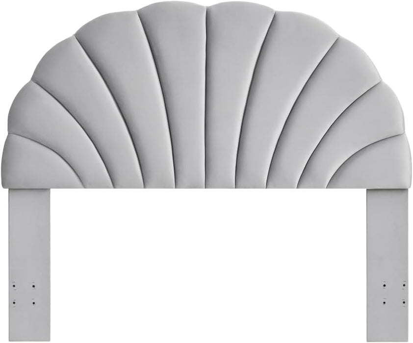 Stunning Crown Design Queen Headboard, Upholstered Soft Velvet Petal Pattern Headboard Queen/Full-Q-Gray