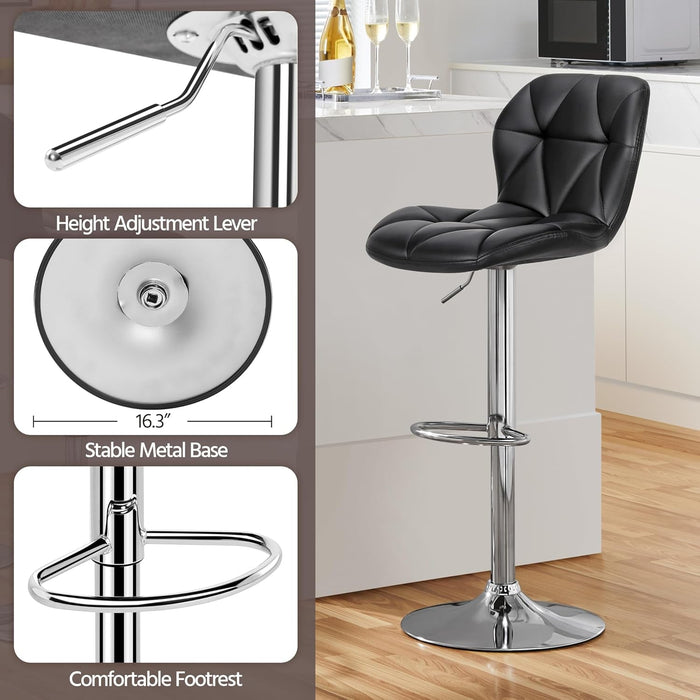 Bar Stools Set of 2, Modern Adjustable Kitchen Island Chairs, Black PU Leather Swivel Counter Stools for Bar, Kitchen Counter, Black