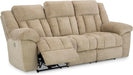 Tip-Off Classic Wall Hugger Power Reclining Sofa with Adjustable Headrest and USB Ports, Light Brown
