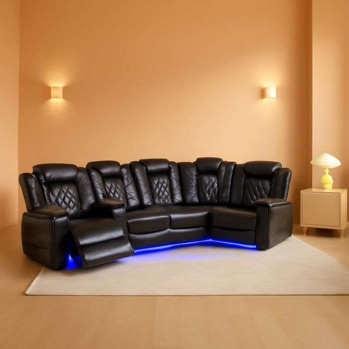 Power Recliner Sofa Set with LED Lights,Leather Reclining Sofa with USB Port/Wireless Charger/Storage Console/Cup Holder,3 Piece Reclining Living Room Set for House/Home Theater(3 Piece Set,Black)