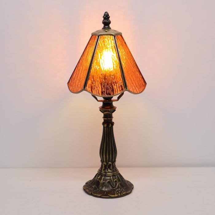 Small Tiffany Style Table Lamp Orange Bark Stained Glass Lamp 14 Inch
