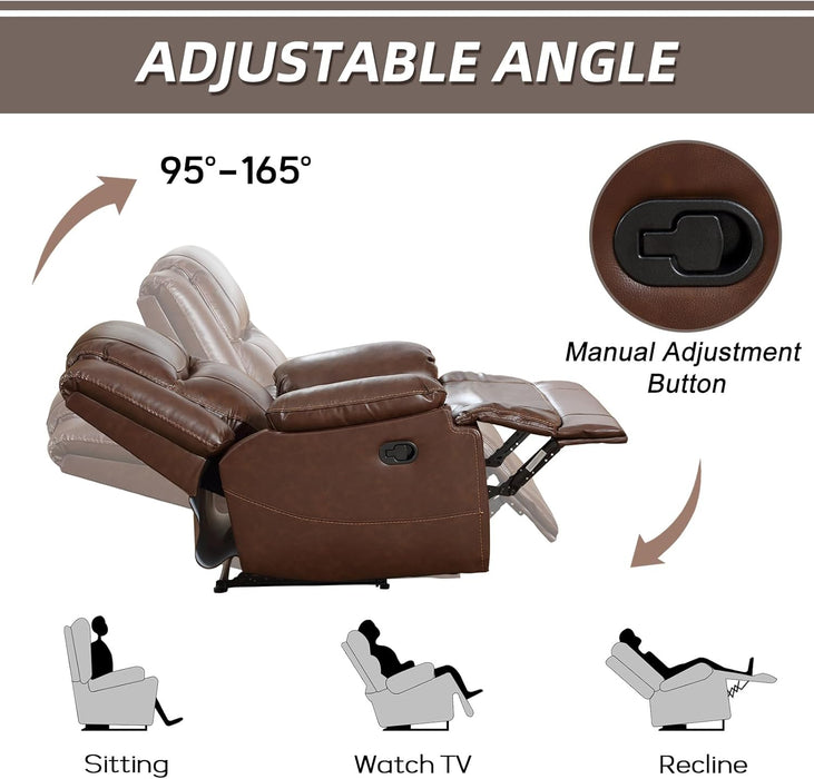 Genuine Leather Manual Recliner Sofa Set, Recliner Chair, Loveseat Reclining Sofa and 3 Seat Recliner Sofa, Couch Furniture Set for Living Room, Meeting Room, Brown(Recliner+Loveseat+Sofa)