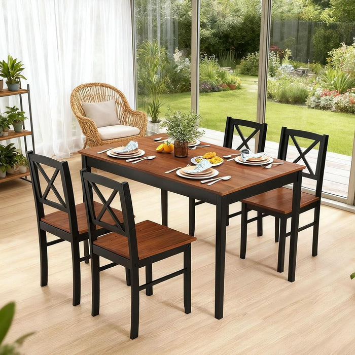 5-Piece Mid-Century Modern Dining Table Set for 4, Wooden Kitchen Table and Chairs, Compact Rubber Wood Dining Room Set for Small Spaces, Kitchen & Living Room
