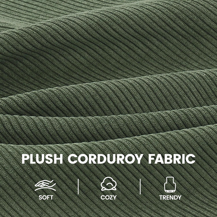 Single Sofa for Living Room, Corduroy Home Movie Theater Seating Reading Accent Chair with Side Pockets High Back for Nursing Bedroom, Dark Green