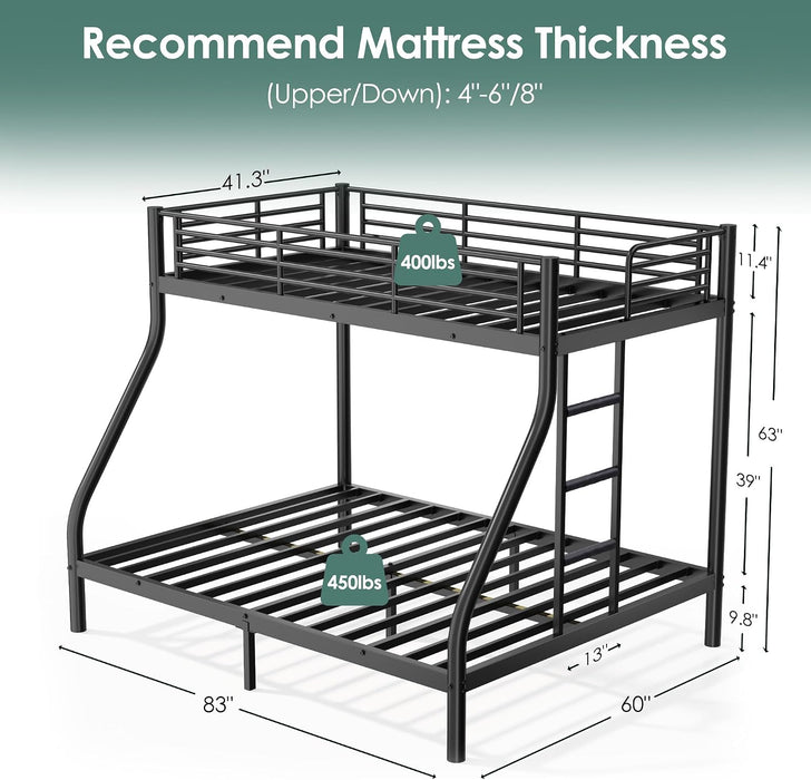 TwinXLOverQueen Bunk Bed HeavyDuty Metal Black Finish