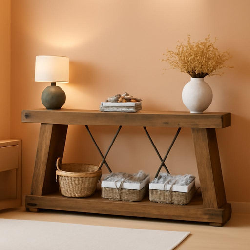 70.9" Farmhouse Console Table, Long Sofa Table behind Couch with Storage, Narrow Wooden Console Station, Industrial Rustic Entryway Furniture for Hallway, Entry, Living Room, Brown