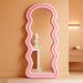 Full Length Mirror 63"X24", Irregular Wavy Mirrors, Wave Arched Floor Mirror, Wall Mirror Standing Hanging or Leaning against Wall for Bedroom, Flannel Wrapped Wooden Frame Mirror-Pink
