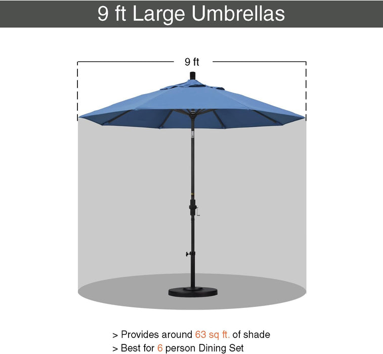 9' round Aluminum Outdoor Deck, Pool or Patio Umbrella, Crank Lift, Auto Tilt, Bronze Pole, Frost Blue Olefin