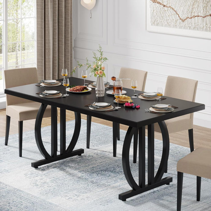 Modern Dining Table for 4-6 People, 63" Large Rectangular Kitchen Table with Geometric Legs, Unique Dinner Table Kitchen & Dining Room Furniture