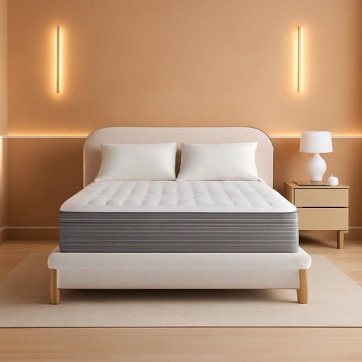 12 Inch Queen Mattress, Comfort Foam & Pocket Coil Hybrid Mattress in a Box, Medium Firm Cooling Breathable Knit Cover, Motion Isolation & Edge Support, Gray & White