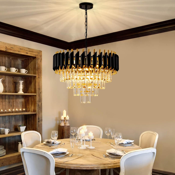 Crystal Chandelier Twenty Inch Round Goldtone Pendant