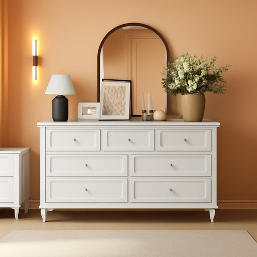 9 Drawer Dresser for Bedroom, White Dresser with Rubberwood Legs