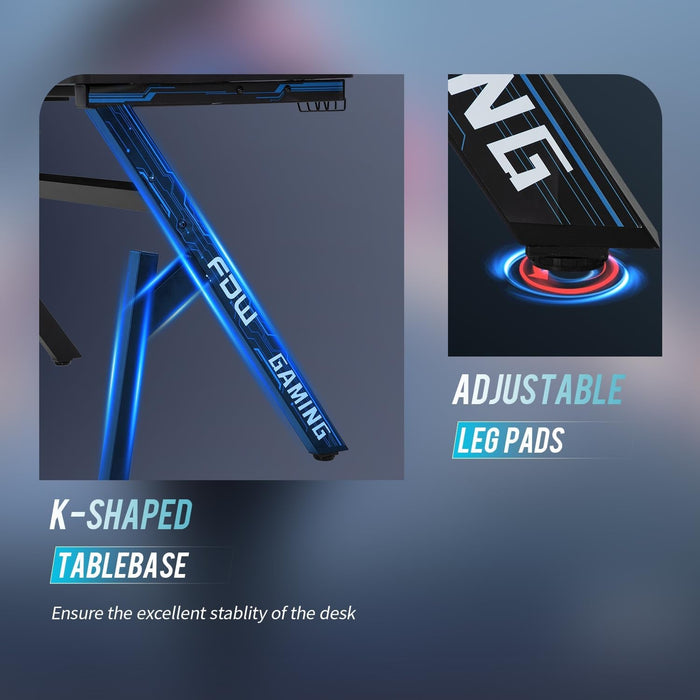 47 Inch Carbon Fiber Gaming Desk with Cup Holder - ShipItFurniture