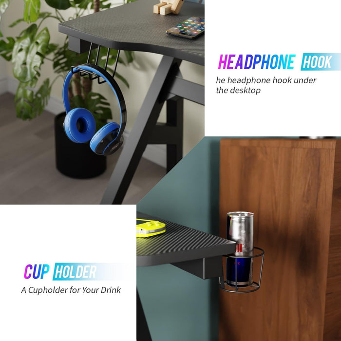 47 Inch Carbon Fiber Gaming Desk with Cup Holder - ShipItFurniture