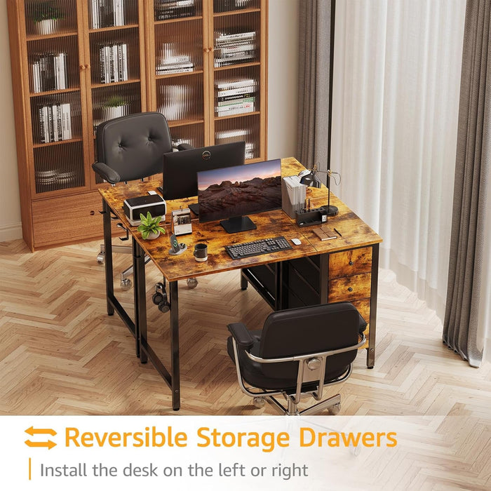 47 Inch Computer Office Desk - Home Office Desk with Storage Fabric Drawers, Simple PC Writing Work Desks for Bedroom Boys Girls Teens Childrens, Rustic Brown - ShipItFurniture