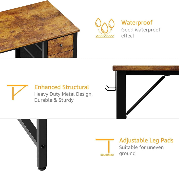 47 Inch Computer Office Desk - Home Office Desk with Storage Fabric Drawers, Simple PC Writing Work Desks for Bedroom Boys Girls Teens Childrens, Rustic Brown - ShipItFurniture