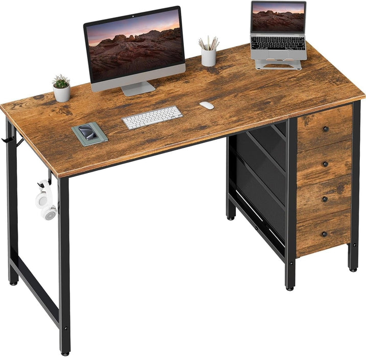 47 Inch Computer Office Desk - Home Office Desk with Storage Fabric Drawers, Simple PC Writing Work Desks for Bedroom Boys Girls Teens Childrens, Rustic Brown - ShipItFurniture