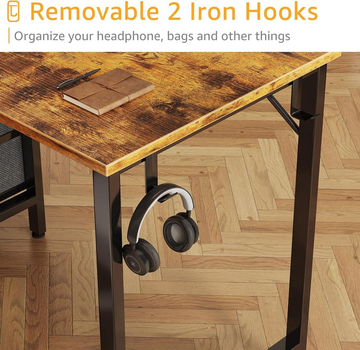 47 Inch Computer Office Desk - Home Office Desk with Storage Fabric Drawers, Simple PC Writing Work Desks for Bedroom Boys Girls Teens Childrens, Rustic Brown - ShipItFurniture