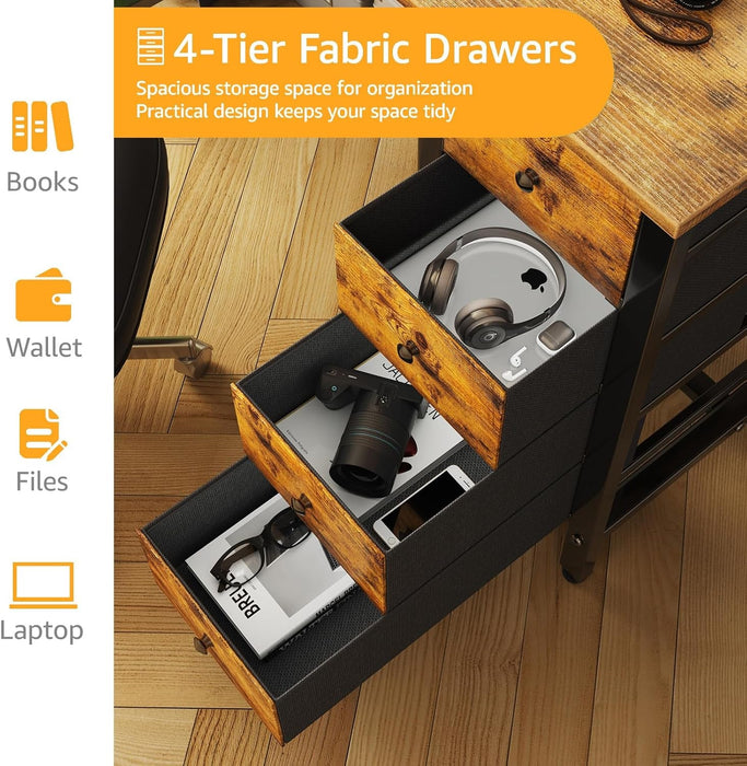 47 Inch Computer Office Desk - Home Office Desk with Storage Fabric Drawers, Simple PC Writing Work Desks for Bedroom Boys Girls Teens Childrens, Rustic Brown - ShipItFurniture