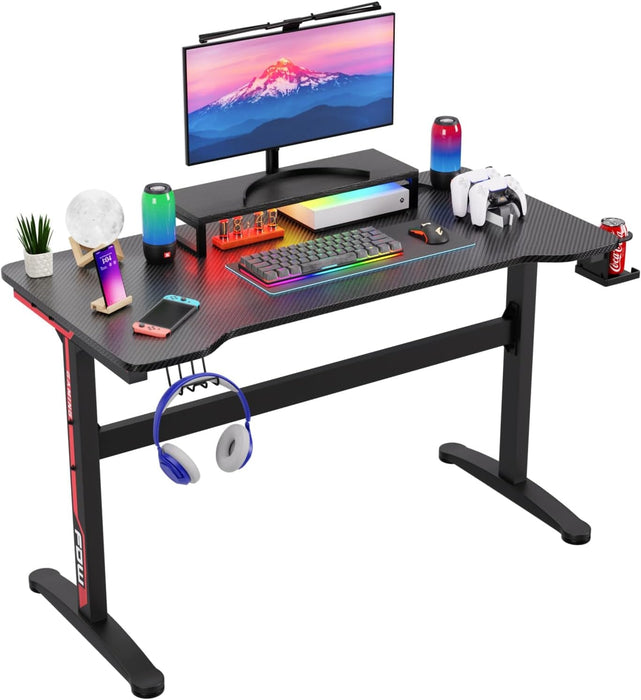 47 Inch Gaming Desk T - Shaped Computer Desk Racing Style Gamer Table with Cup Holder & Headphone Hook Office Desk Modern Workstation for Home Office & PC Gaming Setup - ShipItFurniture