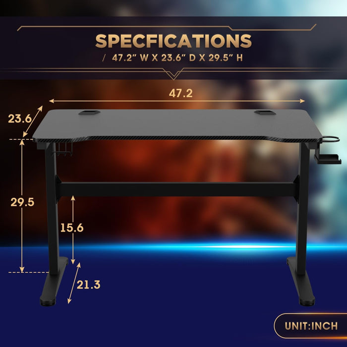 47 Inch Gaming Desk T - Shaped Computer Desk Racing Style Gamer Table with Cup Holder & Headphone Hook Office Desk Modern Workstation for Home Office & PC Gaming Setup - ShipItFurniture