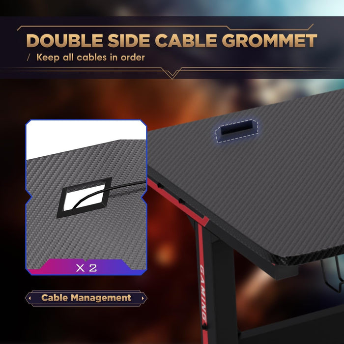 47 Inch Gaming Desk T - Shaped Computer Desk Racing Style Gamer Table with Cup Holder & Headphone Hook Office Desk Modern Workstation for Home Office & PC Gaming Setup - ShipItFurniture