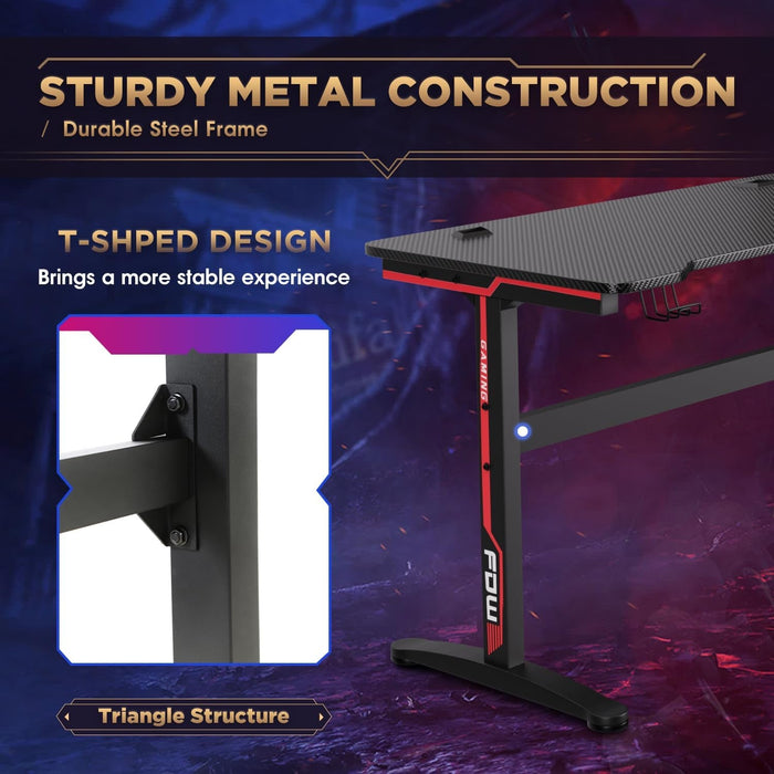 47 Inch Gaming Desk T - Shaped Computer Desk Racing Style Gamer Table with Cup Holder & Headphone Hook Office Desk Modern Workstation for Home Office & PC Gaming Setup - ShipItFurniture