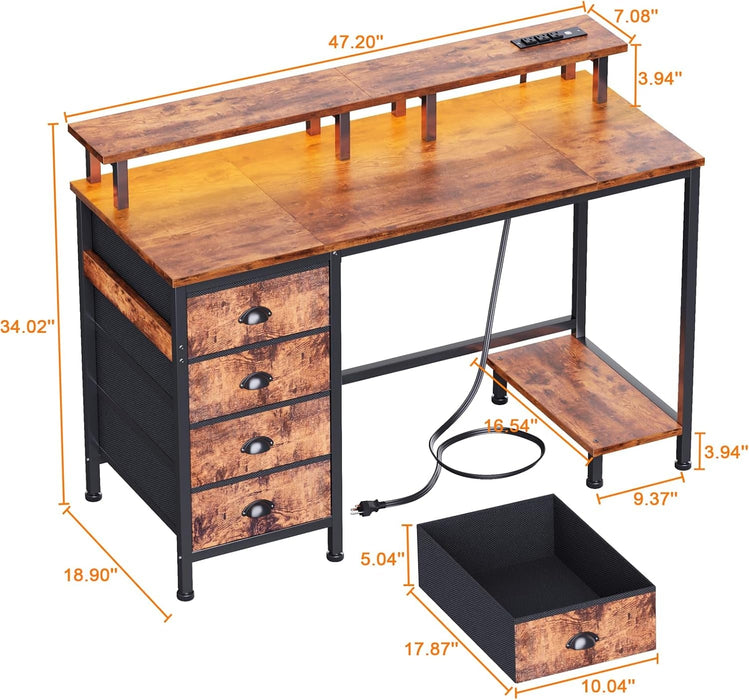 47 Inch Gaming Desk with LED Lights and Drawers - ShipItFurniture