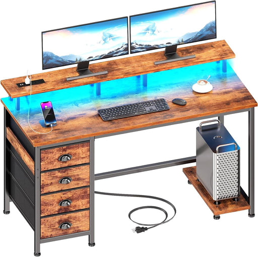 47 Inch Gaming Desk with LED Lights and Drawers - ShipItFurniture