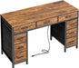 47 Inch Office Desk with Outlets, Computer Desk with 9 Fabric Drawers, Writing Gaming Work Study Desk for Bedroom, Living Room, Home Office, Large Storage, Rustic Brown - ShipItFurniture