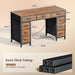47 Inch Office Desk with Outlets, Computer Desk with 9 Fabric Drawers, Writing Gaming Work Study Desk for Bedroom, Living Room, Home Office, Large Storage, Rustic Brown - ShipItFurniture