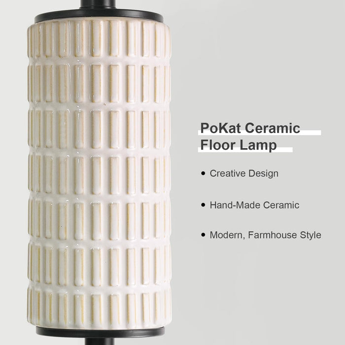 Ceramic Floor Lamps for Living Room, 64" Modern Standing Lamps for Bedroom, Farmhouse Tall Floor Lamps for Living Room Dinning Reading Home Office, Nursery, Rotary Switch, Matte Black