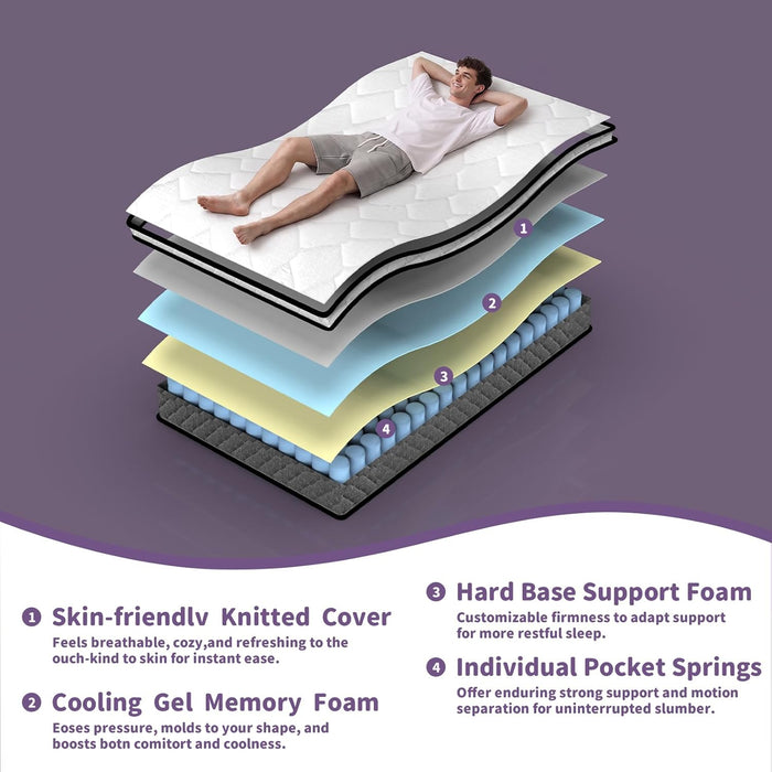 Full Size Mattress, 12 Inch Cooling Hybrid Full Mattress in a Box