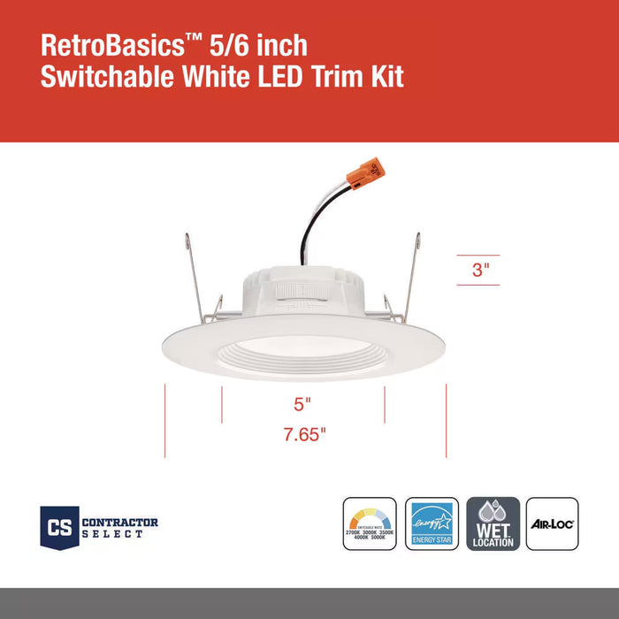 Contractor Select Retrobasics 5/6 In. Selectable CCT Integrated LED Retrofit White Recessed Light Trim (6-Pack)