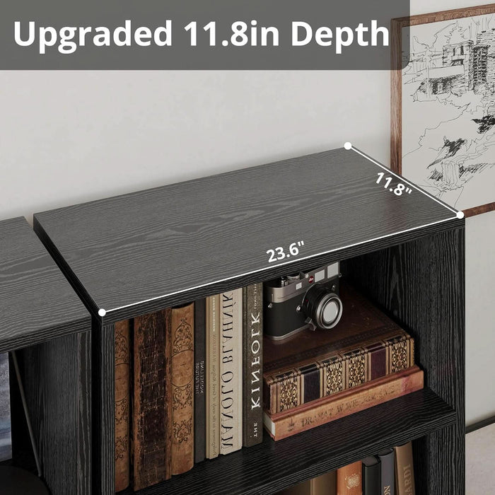 Industrial Bookshelves and Bookcases with Doors 11.8 in Depth Set of 2 Floor Standing 5 Shelf Display Storage Shelves Bookcase Home Decor Furniture for Home, Office, Living Room, Bedroom